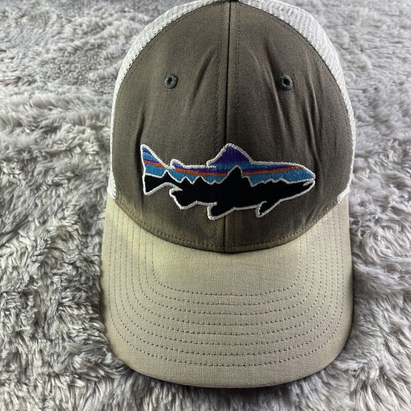Patagonia Hat Cap Mens Adjustable Gray White Fitz Roy Trout Trucker Hat Mesh - Picture 2 of 11